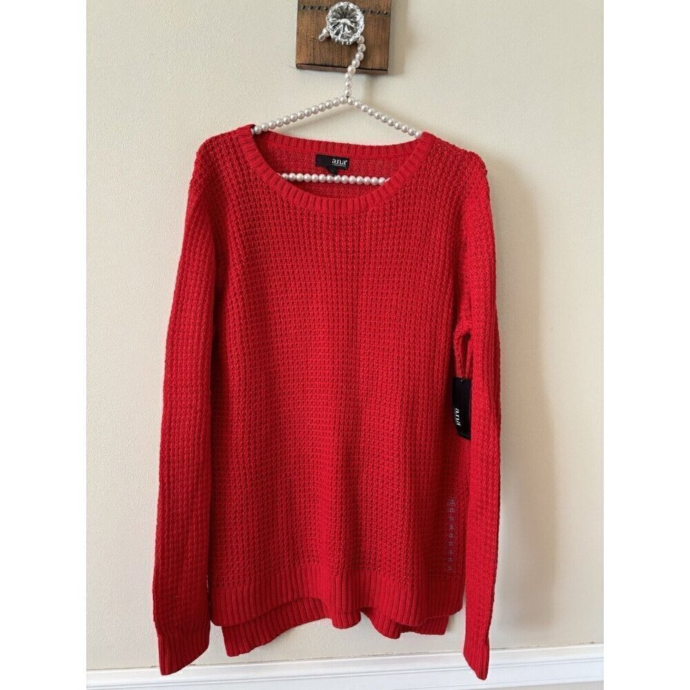 NWT ana A New Approach Size XL Red Sweater Open Knit Cotton Blend
